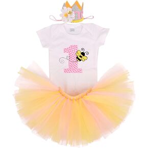 Infant Baby Girls Bumble Bee 1st Birthday Tutu Outfit Bee-Day Cake Smash Cotton Romper+Tutu Skirt+Headband