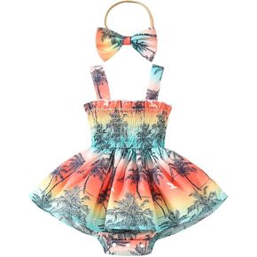 Baby Girl Summer Clothes Cute Sleeveless Halter Romper Dress One-piece Jumpsuit with Headband 0-18 Months
