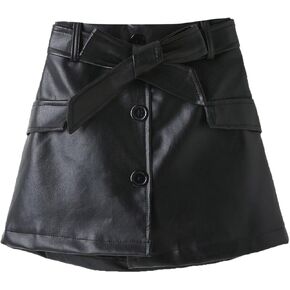 Toddler Skirt Girls Autumn Winter Half Skirt Middle Children PU Leather Short Skirt Solid Color Perfect Birthday