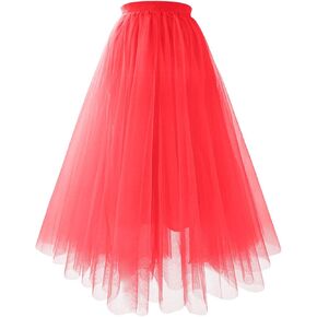 Women's Elegant Elastic Ruffle Petticoat Lightweight Underskirts for Cosplay Party Midi Skirt Tulle A-Line Tutu Skirt