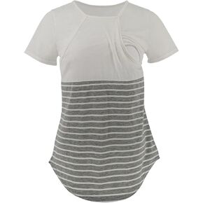 Women's Maternity Nursing Tops Short Sleeve Breastfeeding Top Tee Shirt Pregnancy Shirt Loose Fit Lounge Blouse