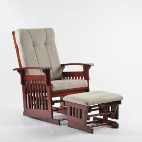 Rustic Glider Chair for Nursery with Ottoman, Resistant Rubber Wood Nursery Glider and Ottoman Sets for Relaxing, Rocking Chair for Living Room Bedroom (Brown)