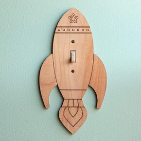 Rocket Light Switch Plate Cover (Toggle Style) - Handmade Wooden Outer Space Nursery Room Decor