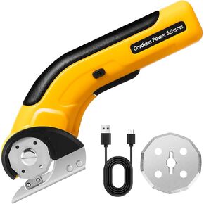 Cordless Electric Scissors,4.2V Rechargeable Cardboard Box Cutter,Power Rotary Cutter,Powerful Fabric Scissors with Storage Box for Carpet Leather Plastic Packages