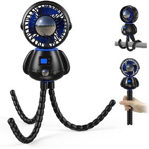 Koonie Astronaut Portable Stroller Fan, Baby-Safe Clip-on with Detachable Flexible Tripod, 3-Speeds, 270° Rotation, Rechargeable Battery-Operated, Handheld Gear for Car Seats, Cribs, Treadmills,Travel