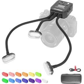 FOMITO Flexible LED Macro Ring Flash Light with 13 Color Filters, Digital Display, USB Cable, Carrying Case