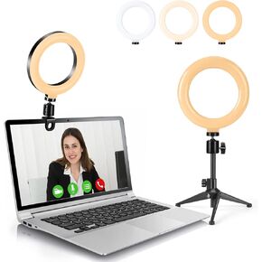 Video Conference Lighting Kits, 6" LED Selfie Ring Light with Tripod Stand, Clip on Laptop Monitor for Webcam Lighting/Zoom Lighting/Remote Working/Self Broadcasting/Live Streaming