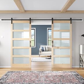 Double 34x84 inch Glass Sliding Barn Door Slab with 6ft Hardware Kit