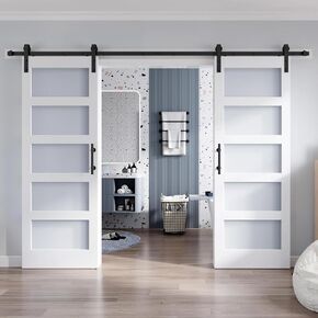 Double 32x84 Inch Glass Sliding Barn Door Slab and 5.5ft Hardware Kit