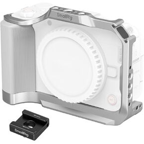 SmallRig R50 V Camera Cage for Canon R50V, Built-in Ergonomic Silicone Grip, QR Plate for Arca, 1/4"-20 Threaded Hole, 3/8"-16 Holes for ARRI, Cold Shoe, QD Sockets, Vertical Shooting(Silver)-5428