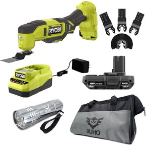 Oscillating Multi-Tool Accessory Bundle – Includes Compatible One+ 18V Cordless Multi-Tool, 2.0Ah Battery, Charger, Blades, Buho Tool Bag & Flashlight (6 Items)