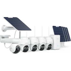 إعادة تشغيل كاميرا الأمان الشمسية 4K في الهواء الطلق ، نظام كاميرا تخزين محلي مشفر ، Home Hub مع لوحة Solar + Solar 4x Argus PT و Altas PT Ultra + Solar