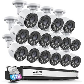 ZOSI 16CH PoE Security Camera System,16pcs 4MP Weatherproof PoE IP Cameras Outdoor Indoor,Smart Human Detection,100ft Night Vision,for Home 24/7 Recording with 4TB Hard Drive