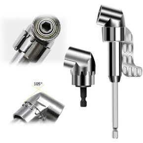 105 Degree Right Angle Adapter, New Right Angle Extension Power Screwdriver Drill Attachment, 1/4" Hex Shank Driver for Screwdriver Drill (Long+Short)