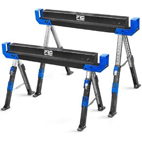 Prostormer Saw Horses 2 Pack Folding, Portable Heavy Duty Sawhorse with 2601 lbs Weight Capacity Per Pair, Adjustable Legs, Easy Carry Handle - Ideal for Home, Garage, and DIY Projects