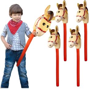 Novelty Place Inflatable Stick Horse Toy Pack of 4-38 Inches Inflate Horsehead Balloons for Boys and Girls, Perfect for Cowboy Themed Parties, Decorations, and Imaginative Playtime