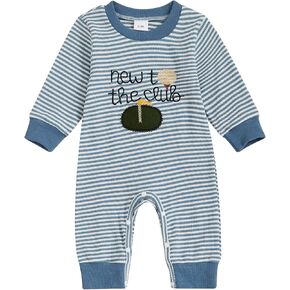SAYOO Infant Baby Boy Girl Golf Outfit New to The Golf Club Embroidery Romper Jumpsuit Newborn Patchwork One Piece Playsuit