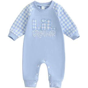 Lil Brother Newborn Outfit Baby Boy Clothes Fall Romper Long Sleeve Plaid Bodysuit Jumpsuit One Piece Outfit