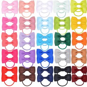 50pcs 2 بوصة علاقات شعر الطفل ، وروابط شعر طفل صغير مع أقواس ، وأحواض ذيل حصان مرنة صغيرة صغيرة للرضع الفتيات (روابط الشعر الأحمر-أ)