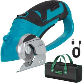 Cordless Rechargeable Electric Scissor, Chomp Saw Kids Cardboard with LED Light, Cardboard Cutter for Leather Carpet Plastic Cutting, Sewing, Aluminum Sheet, Crafting - Low Noise (Blue)