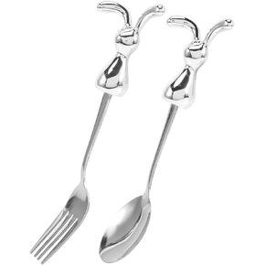 2pcs Bunny Spoon Fork Set Adorable Stainless Steel Utensils for Safe and Stylish Tableware for Home and Outdoor Use