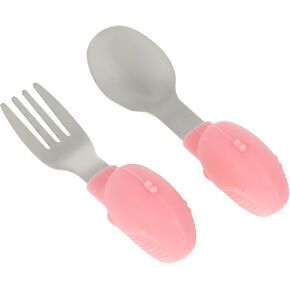 2Pcs Utensils Cartoon Learning Soft Silicone Handles Stainless Steel Cutlery for
