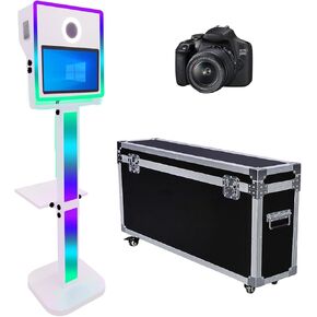 DSLR Photo Booth with 15.6 Touch Screen,Selfie Photo Booth Stand with Flight Case for Birthday Party Rental (White, Photo Booth)