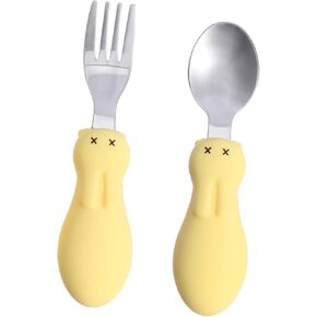 Vaguelly 1Set Utensils Set Cartoon Rabbit Short Handle Training Dinnerware for Boy Girl Adorable and Easy to Use Dishwasher Safe for Self Feeding