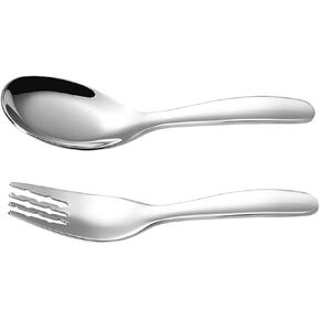 1Set Stainless Steel Utensil Forks and Spoons for Feeding Ergonomic Design Safe Edges Lightweight for Lunch Boxes Go Dining