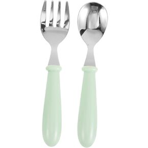 1 Set Stainless Steel Fork and Spoon Durable Green Utensils for Lightweight Easy to Hold Simple Feeding Tools for Self Feeding