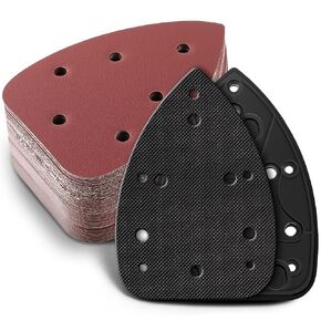 2 Pack Mouse Sander Replacement Pads with 50pcs Sandpaper Compatible with Ryobi Mouse Detail Sander, 40 80 120 180 240 Grits Sanding pad Compatible with CFS1503K CFS1503 CFS1502 CFS1503G