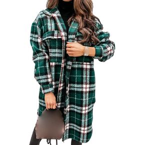 jesilunmamy womens خريف الخريف منقوشة السترة الطويلة الطويلة الزر الصوف مزج الزر لأسفل معطف الخندق فضفاضة في الملابس مع جيب