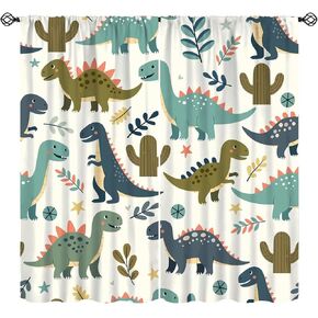 Abstract Rustic Dinosaurs Curtains,Hand Painting Cartoon Animal Jungle Decor Rod Pocket Window Treatment for Kids Baby Boys Girls Bedroom Toy Room Living Kitchen Nursery Drapes 41" W X 45" L