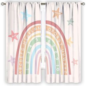 YCness ABC Alphabet Curtains for Kids Boys Girls Baby Child Nursery Bedroom Living Room Colorful Cartoon Fun Learning Education Print Rod Pocket Window Treatments Toddler Drapes 42x45 Inch