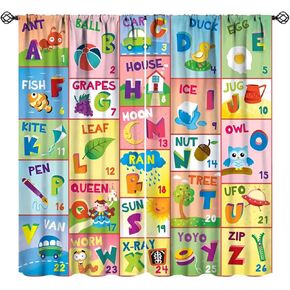 ABC Alphabet Curtains, Cartoon Colorful Play Early Learning Board Game Animals Print Window Treatment Rod Pocket Thermal Insulated Drapes for Kids Room Nursery Classroom, 42" W X 45" L (No Blackout)