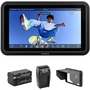 Atomos Shinobi GO 5 HDR Touchscreen Monitor Bundle with Watson NP-F770 Battery Pack, Watson Compact Charger Batteries, Sun Hood for Shinobi II (Black)