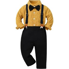 Toddler Baby Boys Formal Clothes Dress Shirt Suspender Pant Bowtie Set Baby Gentleman Wedding Outfits Kids Dress Suit