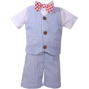 Bonnie Jean Boys 4-Piece Seersucker Suits Set with Shirt, Short, Bow Tie, and Vest