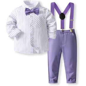Toddler Boy Gentleman Outfits Button Down Shirt with Suspender Pant Wedding Formal Church Suit Dress Birthday Clothes