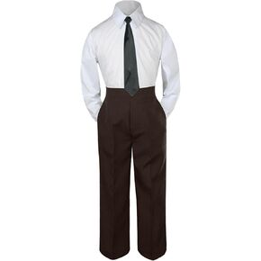 Leadertux 3pc Formal Baby Toddler Boys Black Necktie Brown Pants Suits Sets S-7
