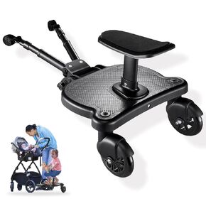 Universal Stroller Board with Detachable Seat 2 in 1 Sit and Stand Stroller Standing Board for Most Brands of Strollers Holds Children up to 55 (Black)
