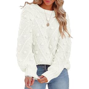 Women's Wool Ball Knit Loose Long Sleeve Pullover Sweater Oversized Cropped Sweater Lantern Loose Knitted Pullover