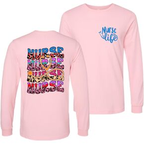 Nurse Leopard Nursing Life Shirt Nursing School Long Sleeve T-Shirt Tees