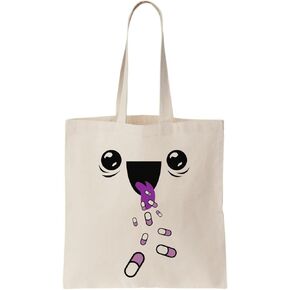 Happy Face Eating Pills Canvas Tote Bag, beige