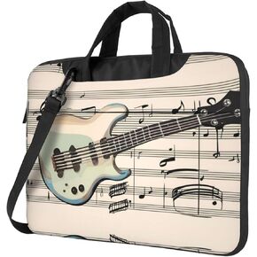 Guitar Bass Music Musical Instruments pattern Fashionable and ultra-thin shoulder laptop bag Super soft lining, Black, 15.6inch