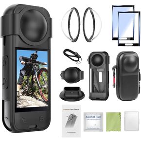 9-in-1 Accessories Kit for Insta360 X5, Included Insta 360 X5 Premium Lens Guard, Carrying Case, 2 Pack of Tempered Glass Film Screen Protector, Silicone Protective Cover and Desktop Mount Bundle Kit