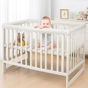 Crib Edge Covers for Teething, Soft Fabric Edge Protector Strip, 4-Piece Teething Guard for Cribs, Safe and Breathable, Fits 52" x 28" Full-Size Crib, White