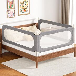 3-Piece King Size Bed Rails for Toddlers, with Headboard Rod -Height Adjustable Baby' Safety Bed Rails Guard for King Size Bed(3Pack 78.7"x78.7"x74.8"-Gray)