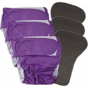 3 Pack Adult Cloth Diapers with Oversized Diaper Inserts, TPU Waterproof Nontransferable, Reusable Washable, for Men or Women, Waist 39.4-53.1(XL)