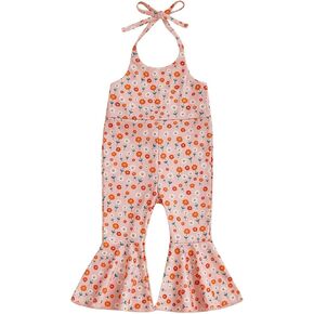 MBMSHEGH Baby Girl Summer Jumpsuit Halter Neck Overalls Sleeveless Open Back Flower Print Cami Suspender Bodysuit Clothes